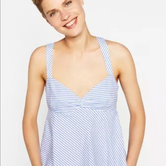 Zara Tops - Zara Blue & White Striped Peplum Tank